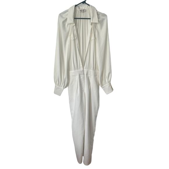 House of CB Delilah Jumpsuit White deep‎ v long sleeve large long sleeve large - Picture 2 of 8